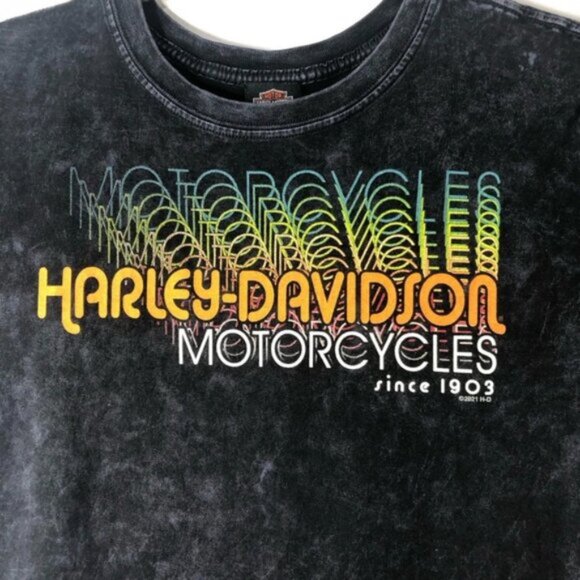 Harley Davidson Women Tee L Black Acid Wash Graphic Logo New Hampshire - Picture 4 of 9
